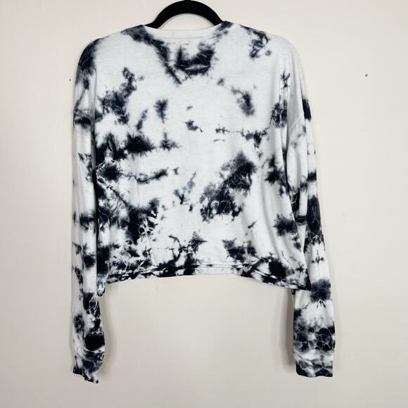 SoulCycle Tie Dye Cropped Long Sleeve Tee White Black Blue Womens Small Cotton - Picture 2 of 9